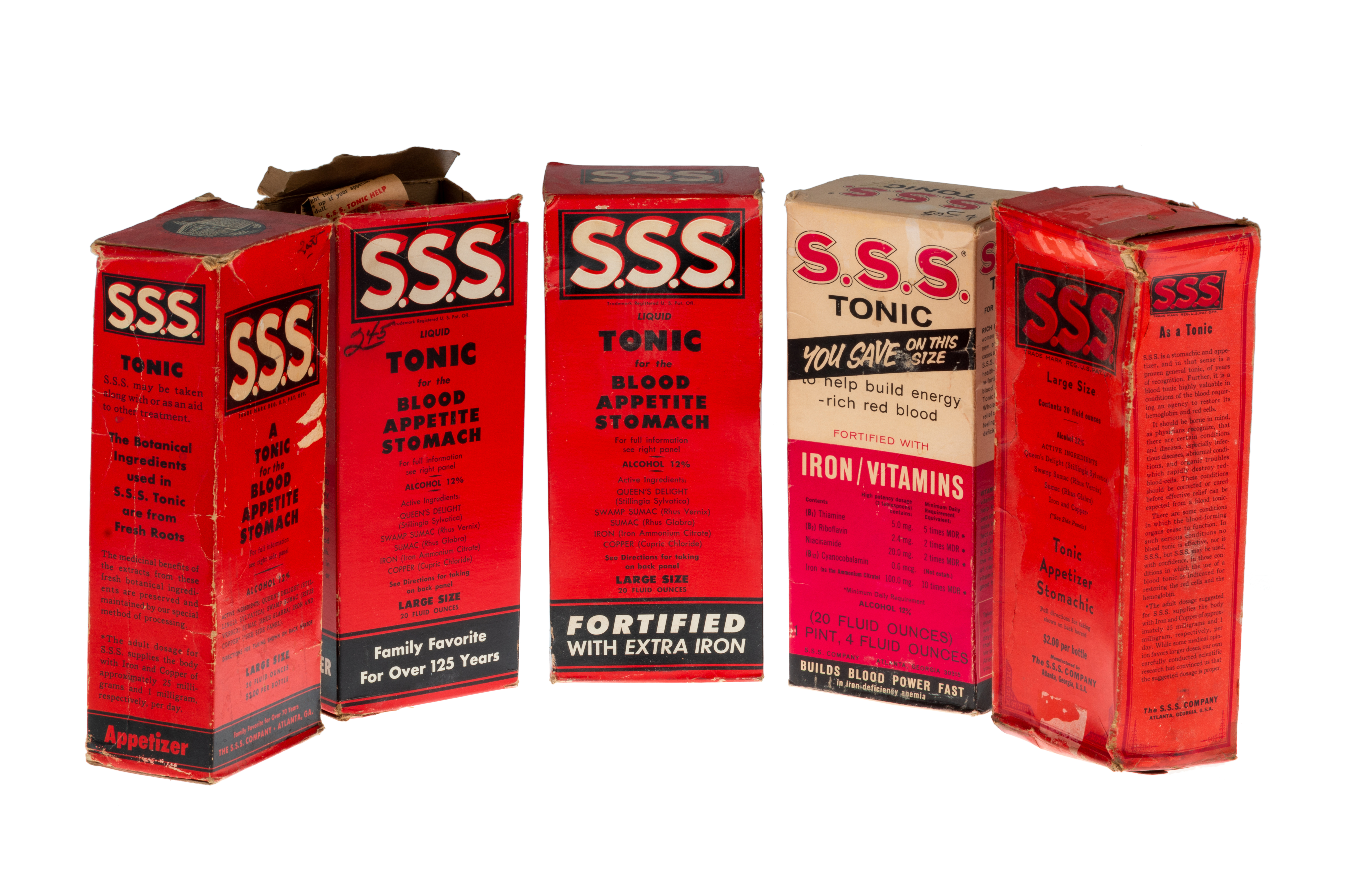 SSS Tonic box designs across decades