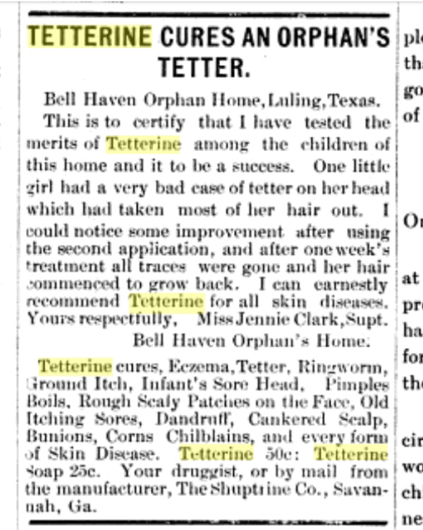 Early testimonial-style advertisement for a skin remedy