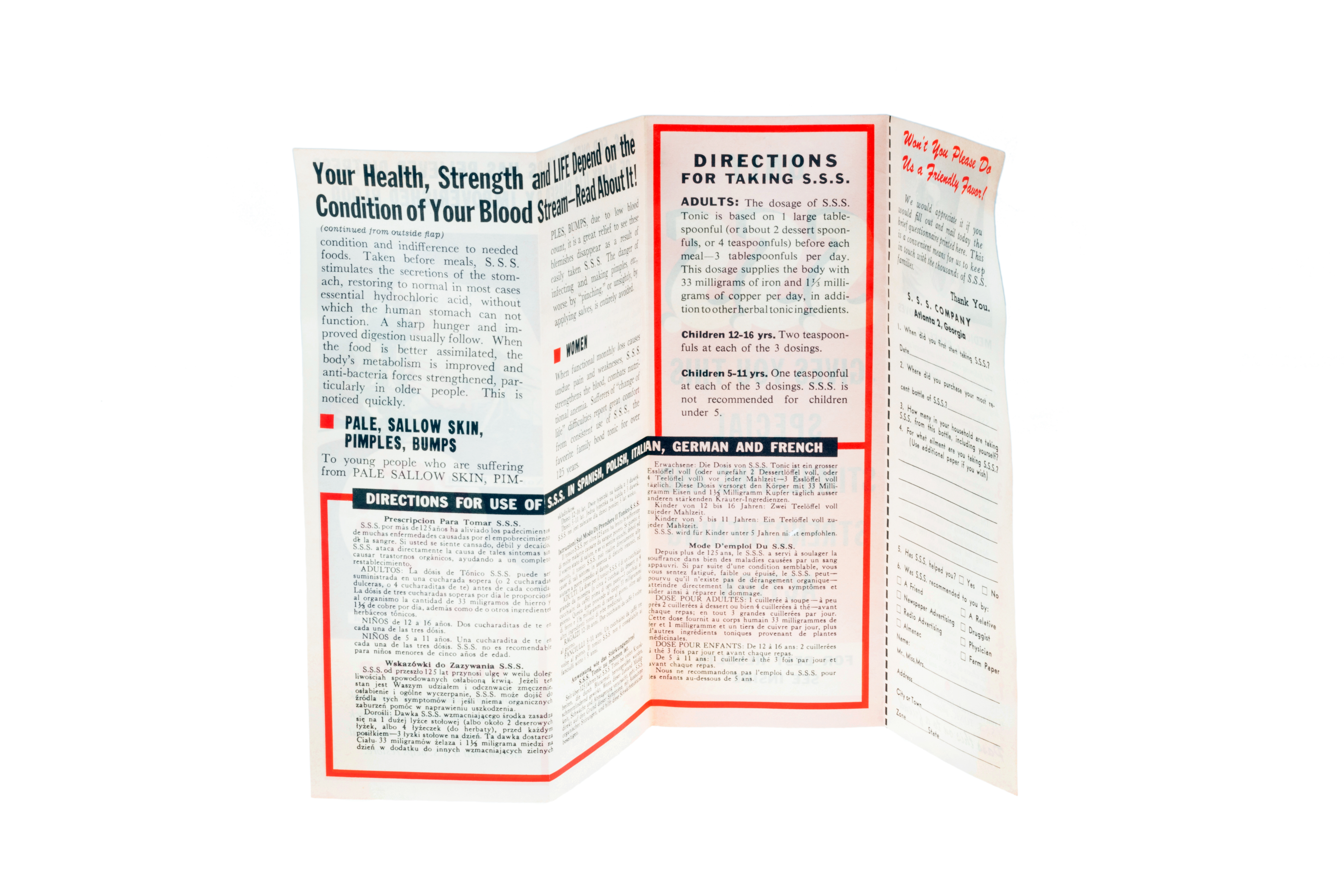 SSS Tonic multilingual directions insert