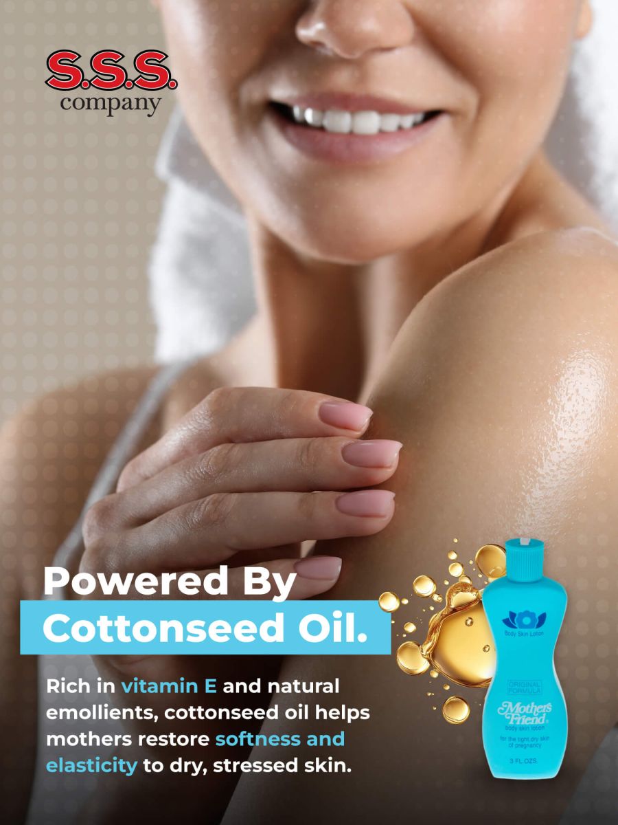 Lotion being smoothed over a shoulder